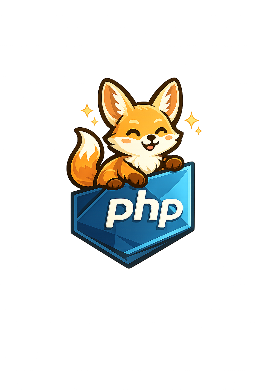 Fennec, le renard mascotte, posé sur le logo PHP